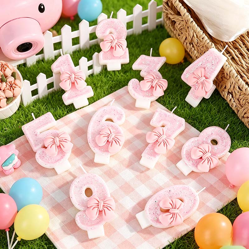 Unity Candle Set - Pink Bow 3D Number Cake Candles