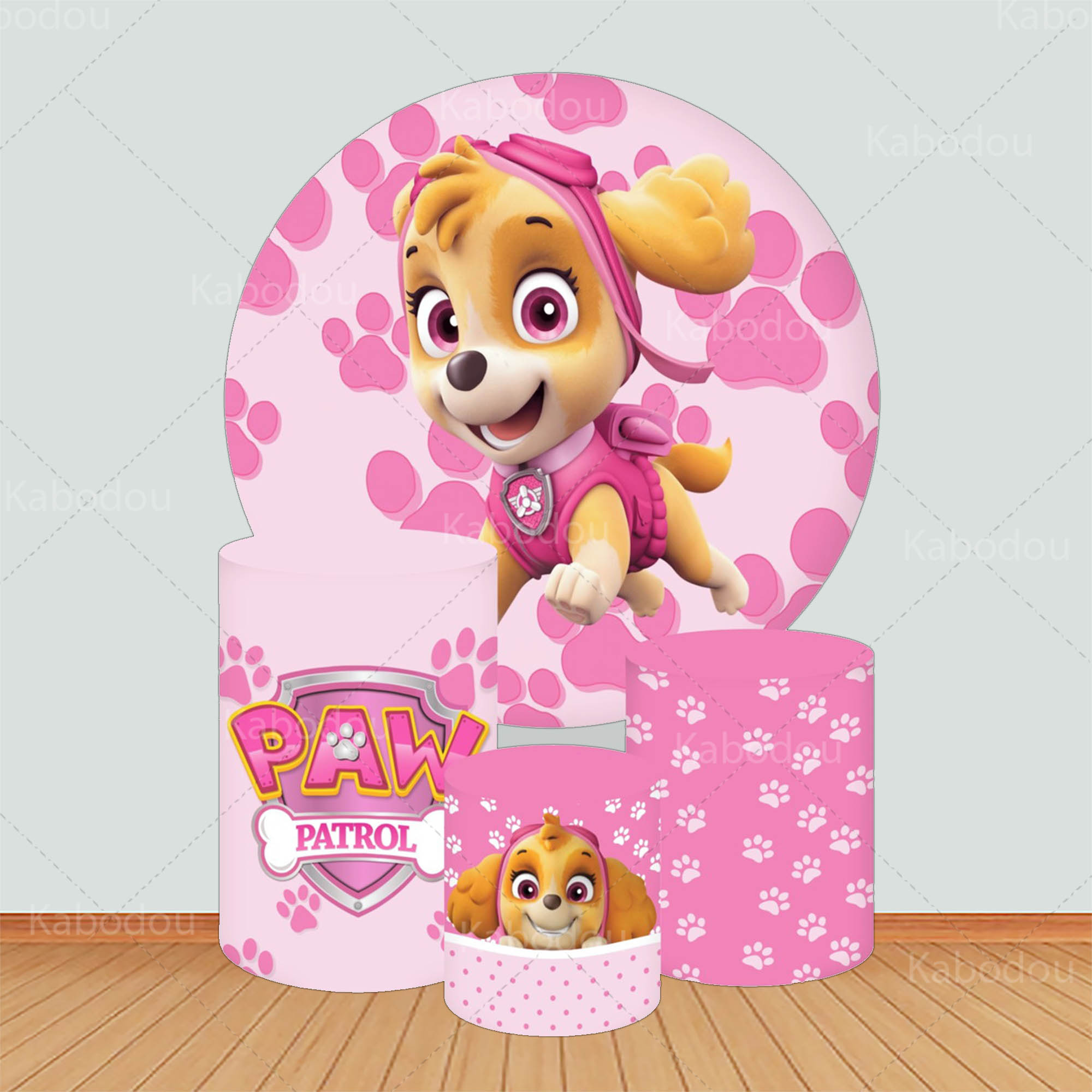 Photo Booth Prop - Patrols Round Backdrop Pink Skye Dog