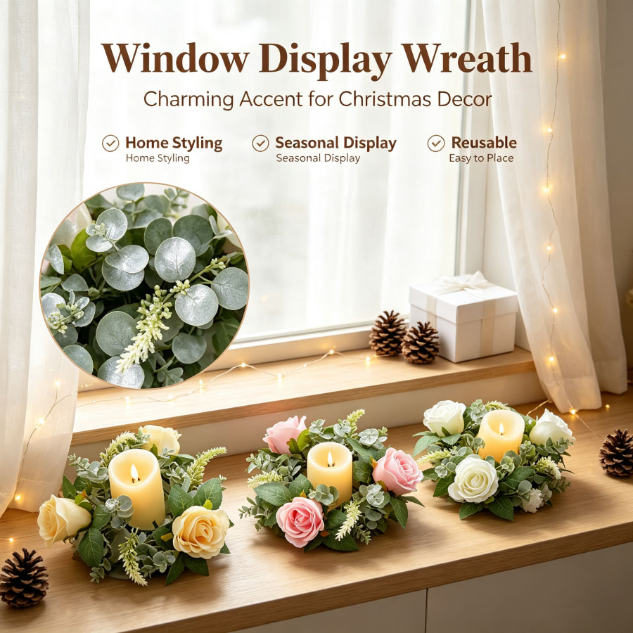 Artificial Rose Wreath Shaped  - Unity Candle Set 评论和价格